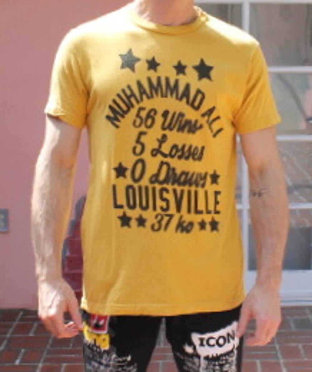 Muhammad Ali Louisville Tee Shirt Mens Medium Gold Wins Losses Draws Graffiti